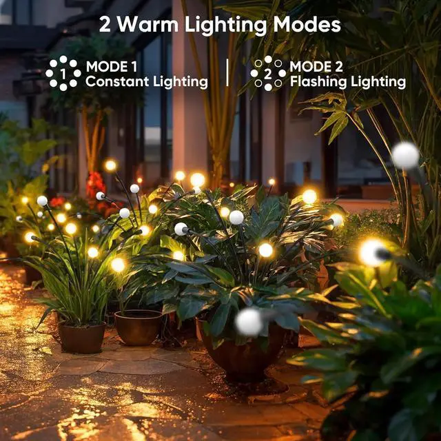 Alt view image 4 of 7 - Solar Lights Outdoor Waterproof: 8 Pack 64 LED Firefly Garden Solar Powered Lamps - Bright Outside Pathway Lighting Modern Yard Patio Decorations - 2025 Unique Design Sway by Wind & Dancing