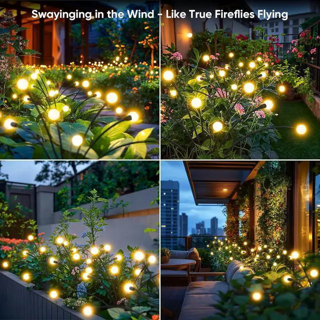 Alt view image 5 of 7 - Solar Lights Outdoor Waterproof: 8 Pack 64 LED Firefly Garden Solar Powered Lamps - Bright Outside Pathway Lighting Modern Yard Patio Decorations - 2025 Unique Design Sway by Wind & Dancing