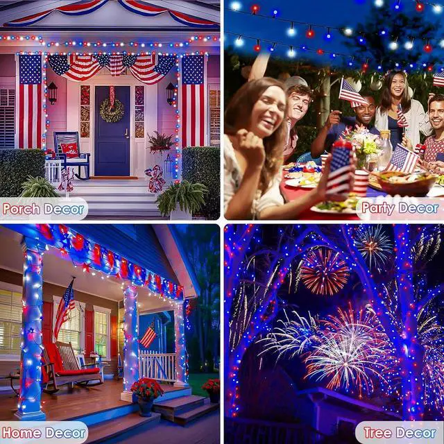Alt view image 4 of 7 - 4th of July Decorations Outdoor, 4pk Red White and Blue Solar String Lights, 400LED 132FT LED Patriotic Light Waterproof, Solar Fairy Twinkle Light for Independence Day Yard Garden Tree Decorations