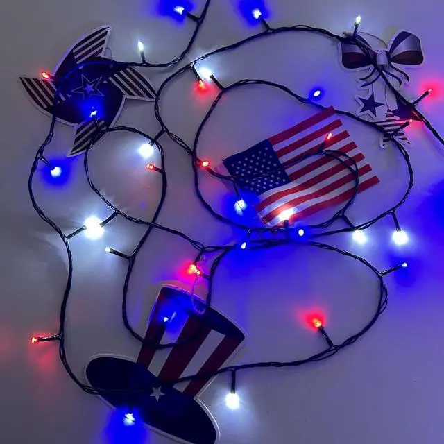 Alt view image 7 of 7 - 4th of July Decorations Outdoor, 4pk Red White and Blue Solar String Lights, 400LED 132FT LED Patriotic Light Waterproof, Solar Fairy Twinkle Light for Independence Day Yard Garden Tree Decorations