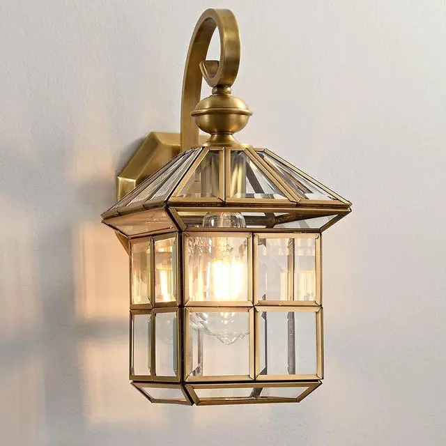 Main image of Milaii Copper Brass Outdoor Wall Lights,13.4" Exterior Lantern Light Fixture Waterproof Anti-Rust Wall Mount Lamp with Clear Glass E26 Socket Porch Light for Garage Entryway Patio Balcony