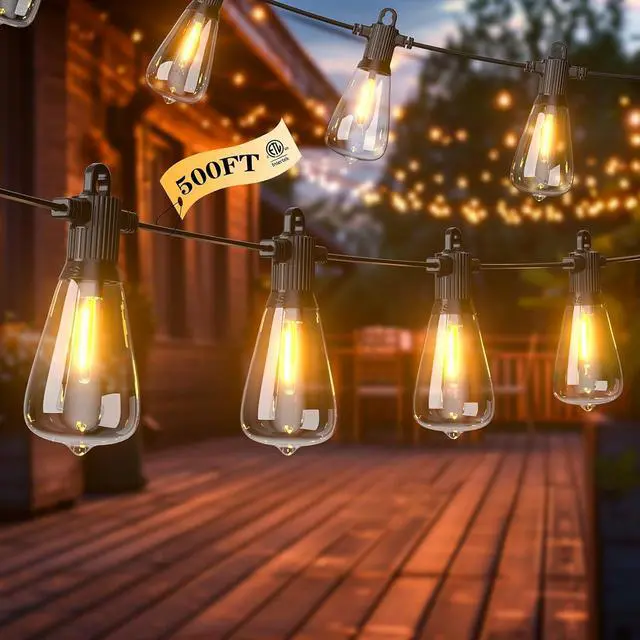 Main image of FOOMAN LED Outdoor String Lights, 500FT Outside Waterproof Hanging Patio Lights with 250+10 Shatterproof ST38 Edison Bulbs, 2700K Warm White, Dimmable Light for Back Yard Porch Party Gazebo Bistro