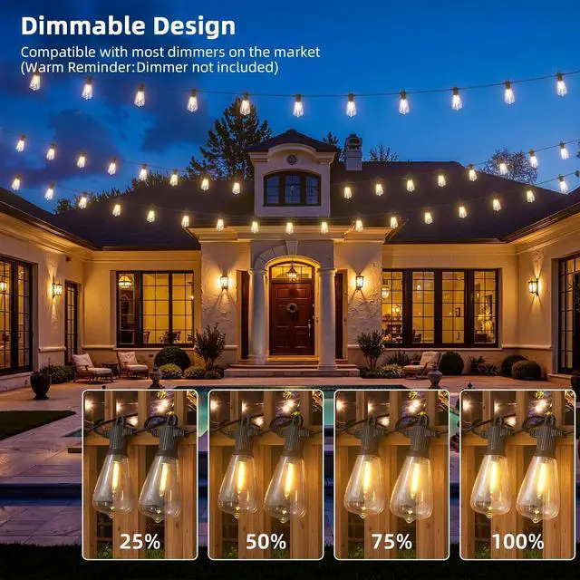 Alt view image 5 of 7 - FOOMAN LED Outdoor String Lights, 500FT Outside Waterproof Hanging Patio Lights with 250+10 Shatterproof ST38 Edison Bulbs, 2700K Warm White, Dimmable Light for Back Yard Porch Party Gazebo Bistro