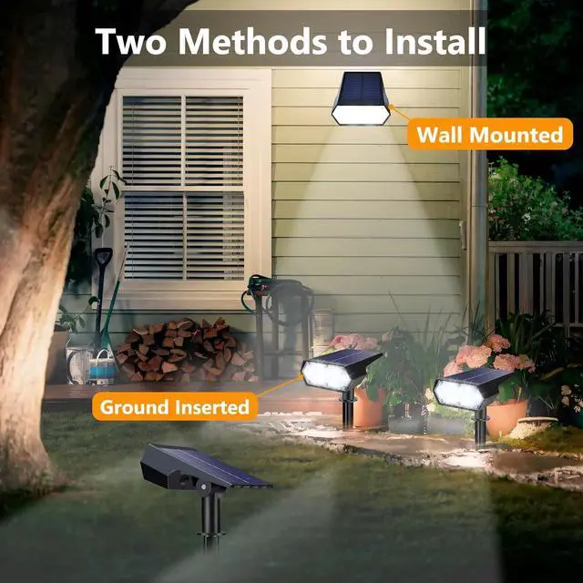 Alt view image 3 of 7 - Solar Spot Light Outdoor, 49 LED Lights for Outside, 2 Modes Solar Powered Spotlights, Waterproof Pathway Light for Garden Yard Walkway Driveway Landscape Decorations (4 Pack-Cool White)