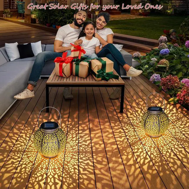 Alt view image 2 of 7 - 2Pack Solar Outdoor Lanterns Waterproof, Garden Gifts for Mom, Rose Solar Garden Decor , Warm White Table Lights for Yard Art, Porch, Mothers Day Grandma Wife (Antique Bronze )