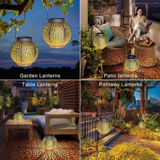 Alt view image 3 of 7 - 2Pack Solar Outdoor Lanterns Waterproof, Garden Gifts for Mom, Rose Solar Garden Decor , Warm White Table Lights for Yard Art, Porch, Mothers Day Grandma Wife (Antique Bronze )