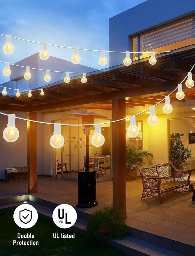 Alt view image 4 of 7 - 25Ft LED Outdoor String Lights, G40 Globe Patio String Lights Waterproof with 27 Shatterproof Bulbs, Hanging Outdoor Christmas Decorations Lights for Backyard Garden Bistro Wedding Party Decor, White