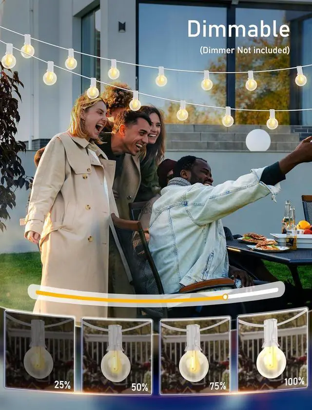 Alt view image 5 of 7 - 25Ft LED Outdoor String Lights, G40 Globe Patio String Lights Waterproof with 27 Shatterproof Bulbs, Hanging Outdoor Christmas Decorations Lights for Backyard Garden Bistro Wedding Party Decor, White