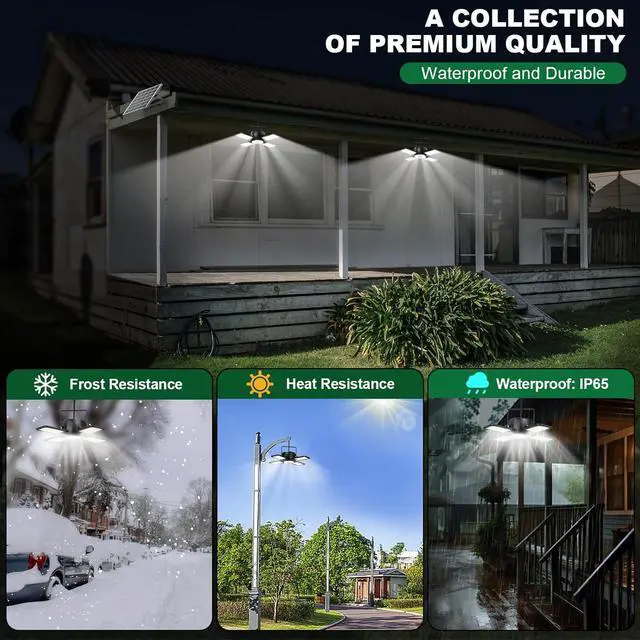 Alt view image 5 of 7 - Solar Shed Light Outdoor Indoor Upgrade 1200LM 174LED 4 and 1 Heads Motion Sensor Pendant Light, Solar Lights with 5 Lighting Modes Remote Control IP65 Waterproof for Barn Patio Gazebo Shop