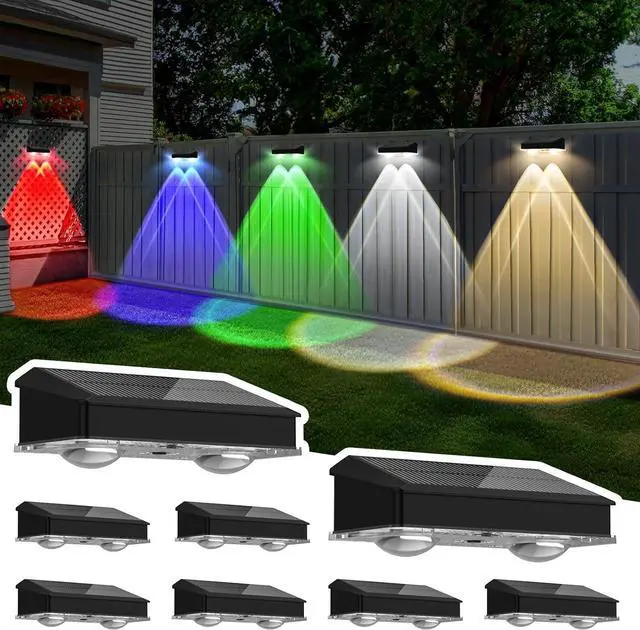 Main image of Solar Fence Lights Outdoor 8 Pack, Warm White & Cool White & 6 Colored+RGB Color Changing, High Brightness LED Spot Lens Deck Lights Dusk to Dawn for Backyard Stair Railing Patio Wall, IP65 Waterproof