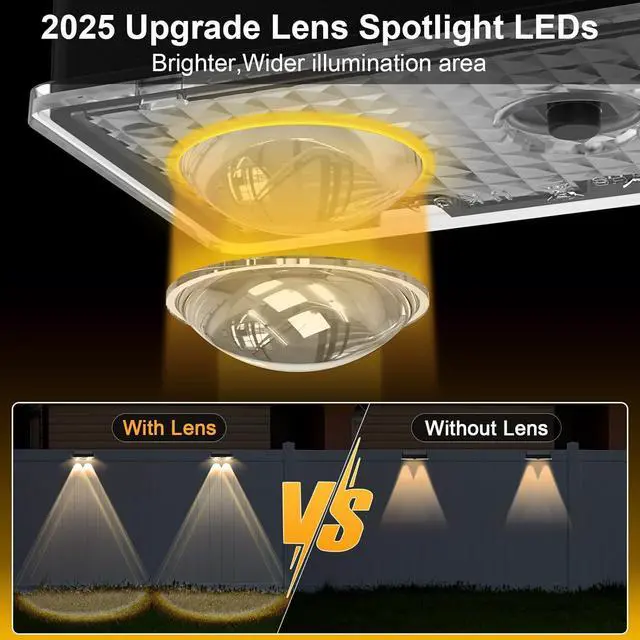 Alt view image 2 of 7 - Solar Fence Lights Outdoor 8 Pack, Warm White & Cool White & 6 Colored+RGB Color Changing, High Brightness LED Spot Lens Deck Lights Dusk to Dawn for Backyard Stair Railing Patio Wall, IP65 Waterproof