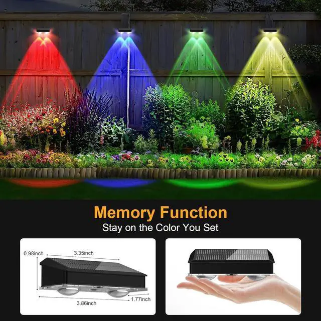 Alt view image 6 of 7 - Solar Fence Lights Outdoor 8 Pack, Warm White & Cool White & 6 Colored+RGB Color Changing, High Brightness LED Spot Lens Deck Lights Dusk to Dawn for Backyard Stair Railing Patio Wall, IP65 Waterproof