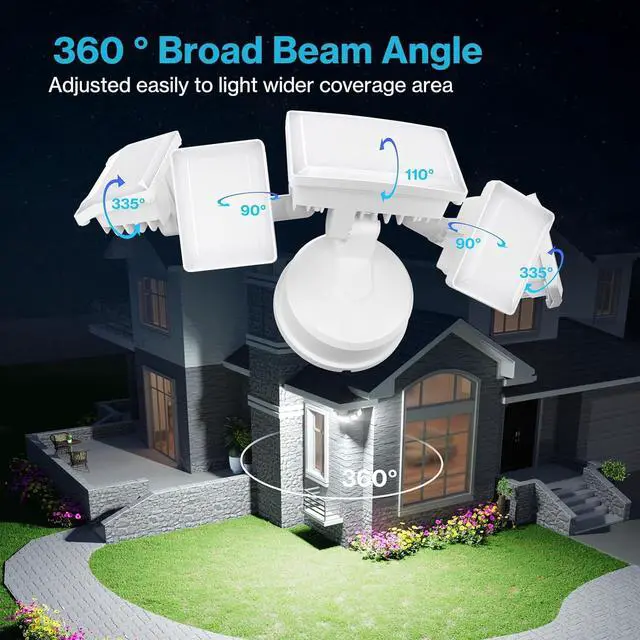 Alt view image 4 of 7 - Olafus 100W Flood Light Outdoor 2 Pack, Switch Controlled 10000LM, 6500K LED Security Floodlight with 5 Adjustable Head, IP65 Waterproof Wired for House Yard White