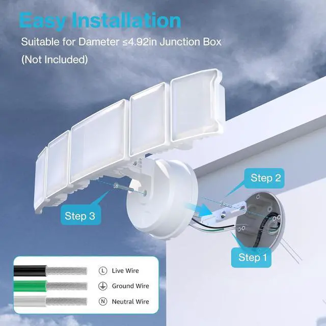 Alt view image 6 of 7 - Olafus 100W Flood Light Outdoor 2 Pack, Switch Controlled 10000LM, 6500K LED Security Floodlight with 5 Adjustable Head, IP65 Waterproof Wired for House Yard White