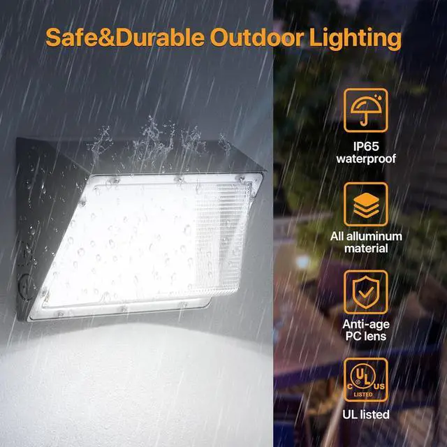Alt view image 5 of 6 - 120W LED Wall Pack Light with Dusk to Dawn Photocell 18,000LM(150LM/W) Wall Mount Flood Light Outdoor IP65 Waterproof 5000K Led Security Commercial Area Lighting for Yard, Garage, Barn