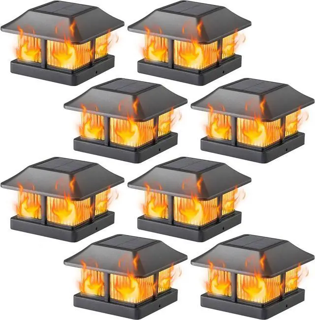 Main image of Dynaming Solar Flame Post Cap Lights Outdoor, Solar Powered Fence Post Light, Flickering Flame LED Lantern Lamps Waterproof for Garden Deck Patio, Fit 4x4 Wooden/Vinyl Posts, 8 Pack
