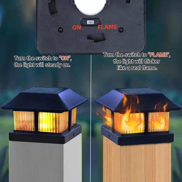Alt view image 6 of 7 - Dynaming Solar Flame Post Cap Lights Outdoor, Solar Powered Fence Post Light, Flickering Flame LED Lantern Lamps Waterproof for Garden Deck Patio, Fit 4x4 Wooden/Vinyl Posts, 8 Pack