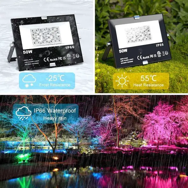 Alt view image 7 of 7 - ChangM LED Flood Light Outdoor 500W Equivalent,Bluetooth RGB Flood Lights with APP Control, DIY Scenes,IP66 Waterprooof,Timing,Warm White 2700K Color Uplight