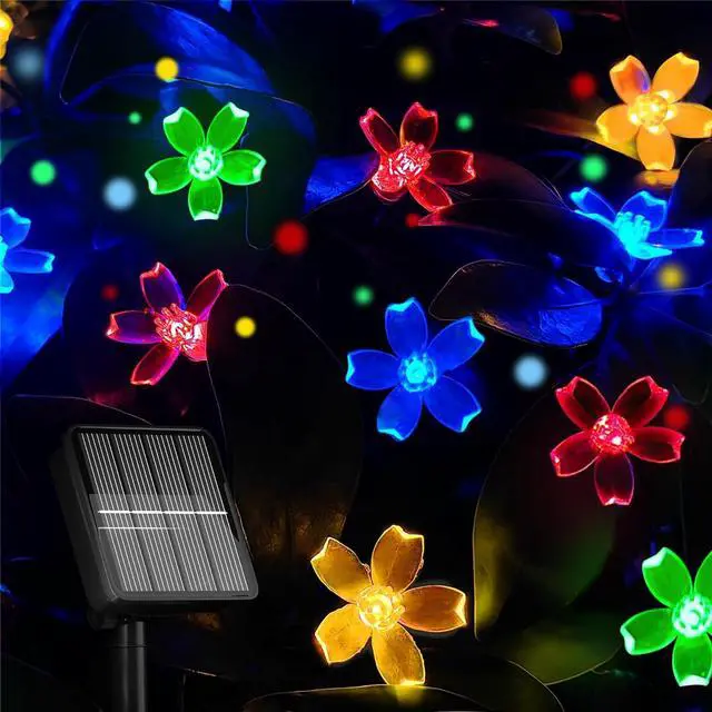 Main image of Solar Flower String Lights Outdoor, 100 LED Waterproof Decorative Lights for Outside, Solar Powered for Yard, Lawn, Fence, Garden, Christmas Tree (Multi-Colored)