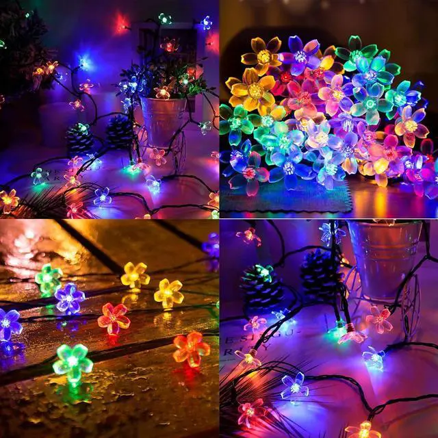 Alt view image 3 of 6 - Solar Flower String Lights Outdoor, 100 LED Waterproof Decorative Lights for Outside, Solar Powered for Yard, Lawn, Fence, Garden, Christmas Tree (Multi-Colored)