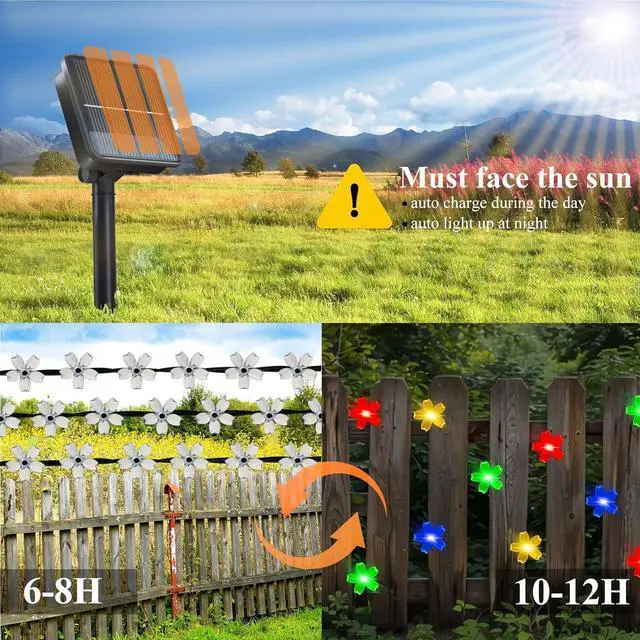 Alt view image 4 of 6 - Solar Flower String Lights Outdoor, 100 LED Waterproof Decorative Lights for Outside, Solar Powered for Yard, Lawn, Fence, Garden, Christmas Tree (Multi-Colored)