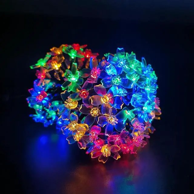 Alt view image 5 of 6 - Solar Flower String Lights Outdoor, 100 LED Waterproof Decorative Lights for Outside, Solar Powered for Yard, Lawn, Fence, Garden, Christmas Tree (Multi-Colored)