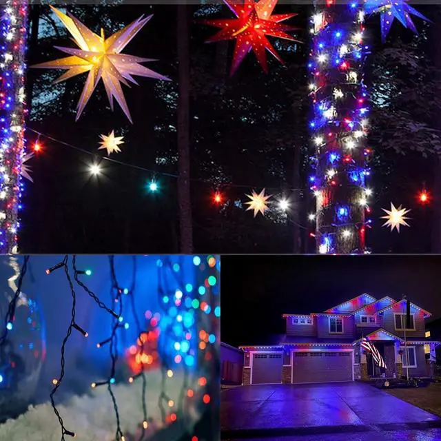 Alt view image 6 of 7 - 4th of July Decorations Outdoor, 4pk Red White and Blue Solar String Lights, 400LED 132FT LED Patriotic Light Waterproof, Solar Fairy Twinkle Light for Independence Day Yard Garden Tree Decorations