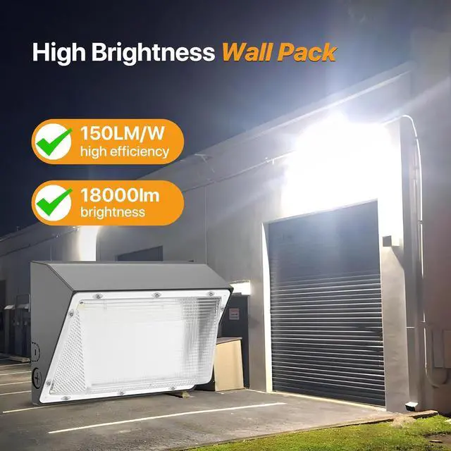 Alt view image 4 of 6 - 120W LED Wall Pack Light with Dusk to Dawn Photocell 18,000LM(150LM/W) Wall Mount Flood Light Outdoor IP65 Waterproof 5000K Led Security Commercial Area Lighting for Yard, Garage, Barn