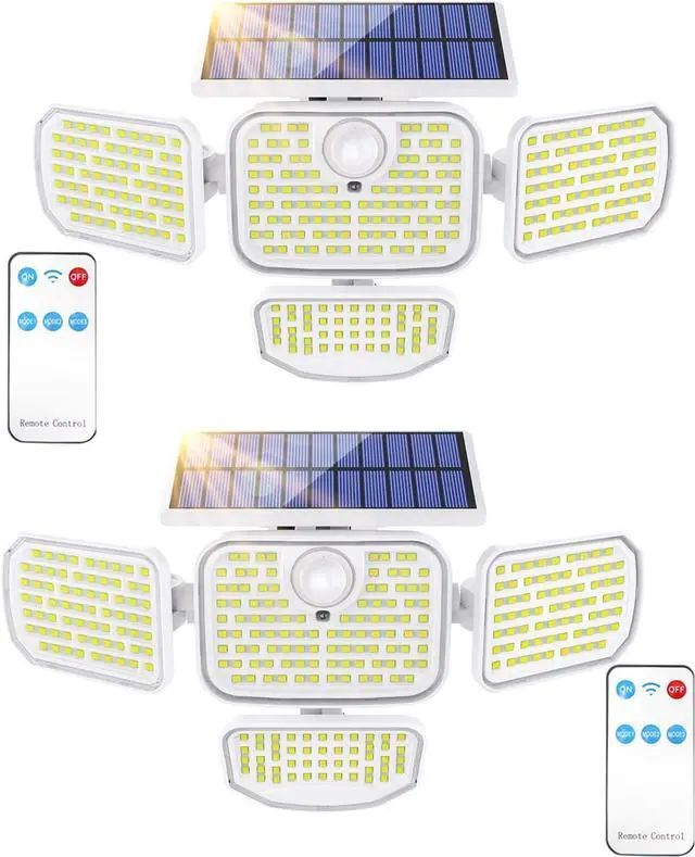 Main image of 286 LED Solar Motion Lights Outdoor 2 Pack, 4 Heads Solar Security Lights Waterproof IP65 Waterproof Motion Sensor Light with Remote Control, 3 Modes Flood Light for Garage Yard White
