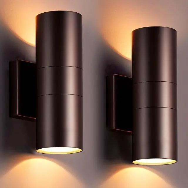 Main image of wowlite Modern Outdoor Wall Light with Dusk to Dawn Sensor 2 Pack, LED Cylinder Up Down Wall Light Outdoor 2700K Warmlight Bronze Exterior Light Fixture, IP65 Waterproof Wall Sconce for Porch Garage