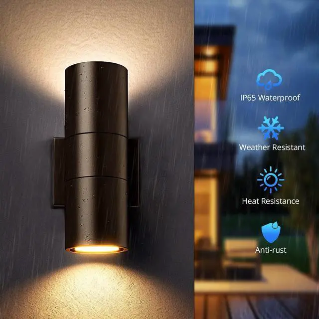 Alt view image 3 of 7 - wowlite Modern Outdoor Wall Light with Dusk to Dawn Sensor 2 Pack, LED Cylinder Up Down Wall Light Outdoor 2700K Warmlight Bronze Exterior Light Fixture, IP65 Waterproof Wall Sconce for Porch Garage