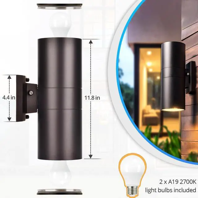 Alt view image 5 of 7 - wowlite Modern Outdoor Wall Light with Dusk to Dawn Sensor 2 Pack, LED Cylinder Up Down Wall Light Outdoor 2700K Warmlight Bronze Exterior Light Fixture, IP65 Waterproof Wall Sconce for Porch Garage