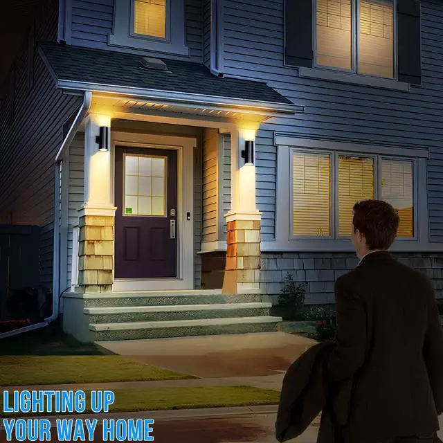 Alt view image 6 of 7 - wowlite Modern Outdoor Wall Light with Dusk to Dawn Sensor 2 Pack, LED Cylinder Up Down Wall Light Outdoor 2700K Warmlight Bronze Exterior Light Fixture, IP65 Waterproof Wall Sconce for Porch Garage