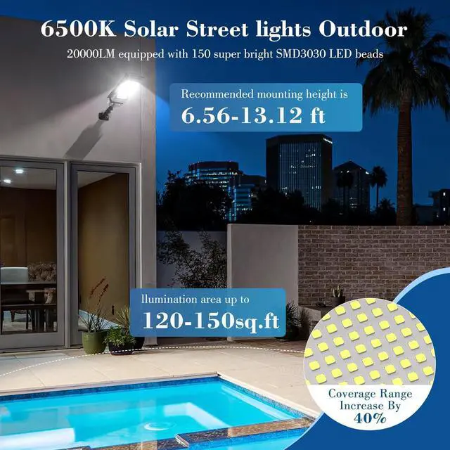 Alt view image 2 of 7 - Solar Lights Outdoor, IP66 Waterproof Motion Sensor Powered Solar Street Light, 6500K Dusk to Dawn LED Flood Light with Remote Control, Commercial Area Lighting for Yard Parking Lot (2 Pack)