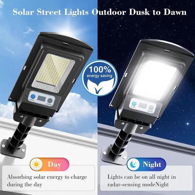 Alt view image 4 of 7 - Solar Lights Outdoor, IP66 Waterproof Motion Sensor Powered Solar Street Light, 6500K Dusk to Dawn LED Flood Light with Remote Control, Commercial Area Lighting for Yard Parking Lot (2 Pack)