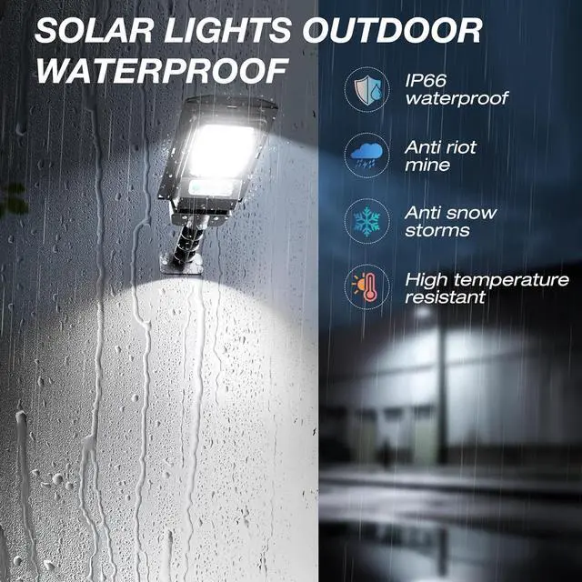Alt view image 6 of 7 - Solar Lights Outdoor, IP66 Waterproof Motion Sensor Powered Solar Street Light, 6500K Dusk to Dawn LED Flood Light with Remote Control, Commercial Area Lighting for Yard Parking Lot (2 Pack)
