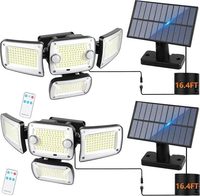 Main image of Solar Outdoor Lights, 3000LM 4 Heads LED Floodlights, Remote Control Solar Motion Dual Sensors Security Lights, IP65 Waterproof Wall Lights for House, Patio, Fence, Garden, Yard, Garage