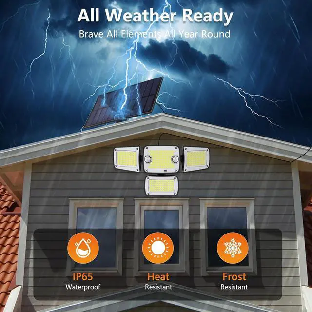 Alt view image 5 of 7 - Solar Outdoor Lights, 3000LM 4 Heads LED Floodlights, Remote Control Solar Motion Dual Sensors Security Lights, IP65 Waterproof Wall Lights for House, Patio, Fence, Garden, Yard, Garage
