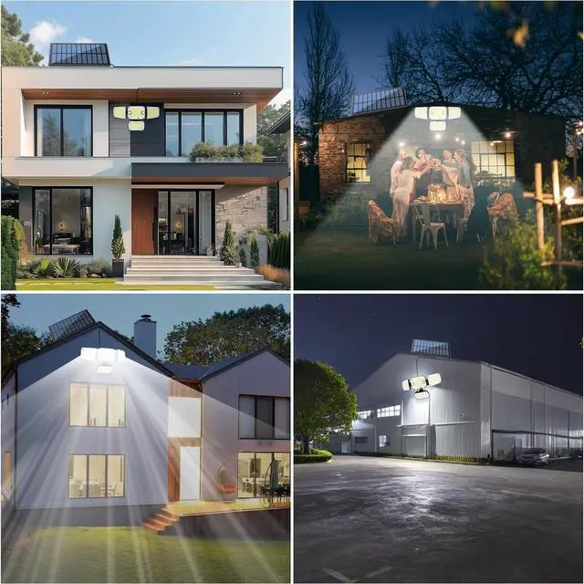 Alt view image 7 of 7 - Solar Outdoor Lights, 3000LM 4 Heads LED Floodlights, Remote Control Solar Motion Dual Sensors Security Lights, IP65 Waterproof Wall Lights for House, Patio, Fence, Garden, Yard, Garage