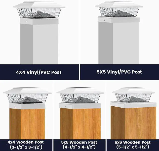 Alt view image 5 of 6 - SIEDiNLAR Solar Post Lights Outdoor 12 LEDs 4 Modes Post Cap Light for 4x4 5x5 6x6 Vinyl Wooden Deck Fence Posts Garden Patio Decor, Warm/Cool White Dynamic Lighting (6 Pack, White)