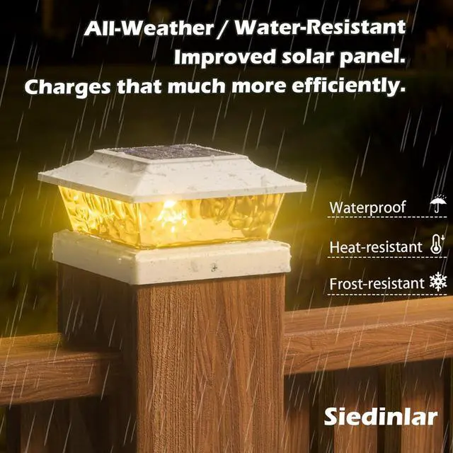 Alt view image 6 of 6 - SIEDiNLAR Solar Post Lights Outdoor 12 LEDs 4 Modes Post Cap Light for 4x4 5x5 6x6 Vinyl Wooden Deck Fence Posts Garden Patio Decor, Warm/Cool White Dynamic Lighting (6 Pack, White)