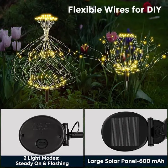 Alt view image 6 of 7 - Solar Fireworks Lights Outdoor Waterproof Garden Fairy Light Outside Solar Sparkles Landscape Lights 120 LED Decorative Outdoor for Backyard Patio Pathway Lawn Party Walkway Decor, 4 Pack