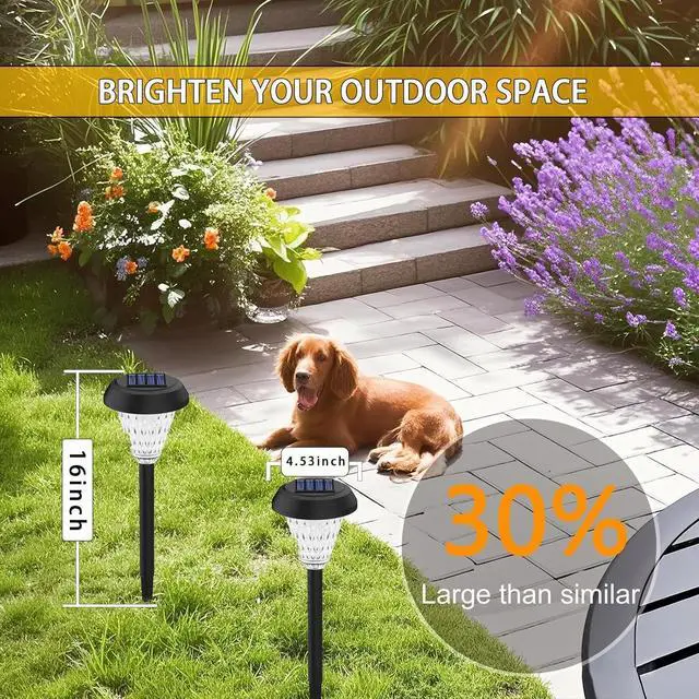 Alt view image 2 of 7 - pearlstar Solar Lights Outdoor Garden Decor - 8 Pack 16inch Solar Pathway Lights for Outside, Waterproof Solar Powered Outdoor Garden Light for Yard, Landscape, Walkway, Patio