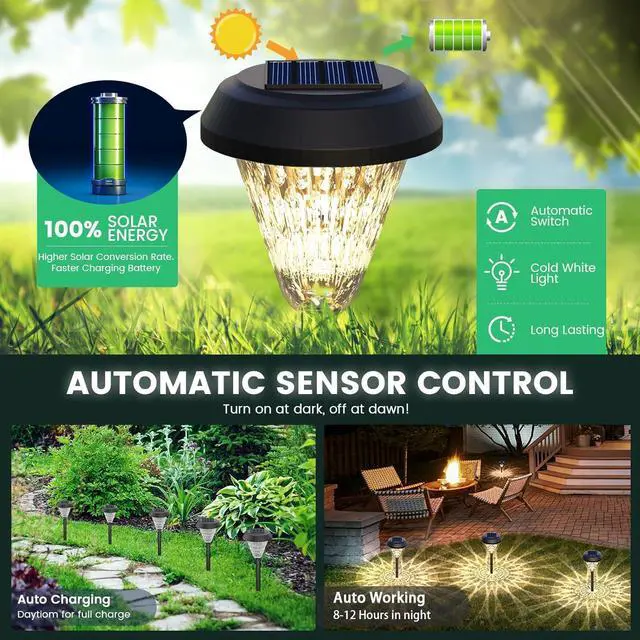 Alt view image 3 of 7 - pearlstar Solar Lights Outdoor Garden Decor - 8 Pack 16inch Solar Pathway Lights for Outside, Waterproof Solar Powered Outdoor Garden Light for Yard, Landscape, Walkway, Patio