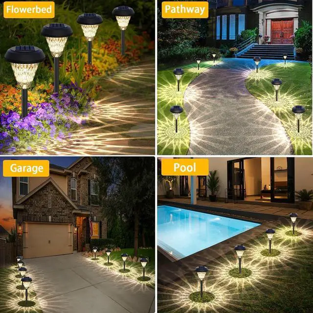 Alt view image 5 of 7 - pearlstar Solar Lights Outdoor Garden Decor - 8 Pack 16inch Solar Pathway Lights for Outside, Waterproof Solar Powered Outdoor Garden Light for Yard, Landscape, Walkway, Patio