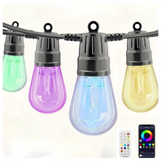 Main image of Outdoor String Lights, 49FT RGB Patio Lights with IP66 Waterproof 25 Bulbs,Outdoor String Lights for Outside with App & Remote, Color Changing String Light for Garden Yard Porch Party Decor