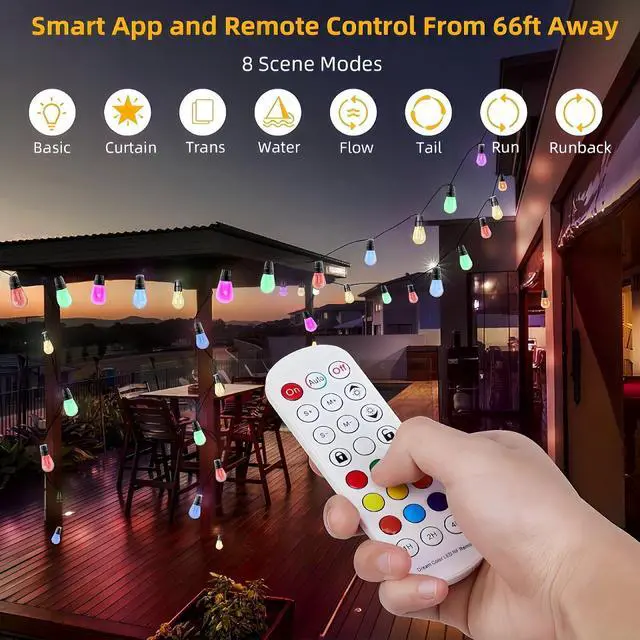 Alt view image 6 of 7 - Outdoor String Lights, 49FT RGB Patio Lights with IP66 Waterproof 25 Bulbs,Outdoor String Lights for Outside with App & Remote, Color Changing String Light for Garden Yard Porch Party Decor