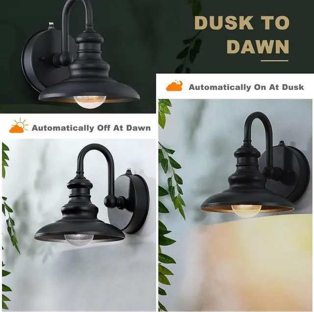 Alt view image 2 of 7 - LONEDRUID Dusk to Dawn Sensor Outdoor Wall Sconce Black Exterior Gooseneck Barn Light Fixtures Waterproof Farmhouse Wall Mount Porch Lighting Anti-Rust Outside Lantern for House Garage Entryway