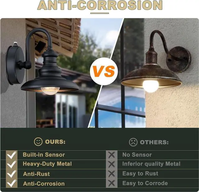 Alt view image 4 of 7 - LONEDRUID Dusk to Dawn Sensor Outdoor Wall Sconce Black Exterior Gooseneck Barn Light Fixtures Waterproof Farmhouse Wall Mount Porch Lighting Anti-Rust Outside Lantern for House Garage Entryway