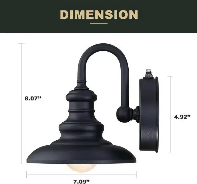 Alt view image 6 of 7 - LONEDRUID Dusk to Dawn Sensor Outdoor Wall Sconce Black Exterior Gooseneck Barn Light Fixtures Waterproof Farmhouse Wall Mount Porch Lighting Anti-Rust Outside Lantern for House Garage Entryway